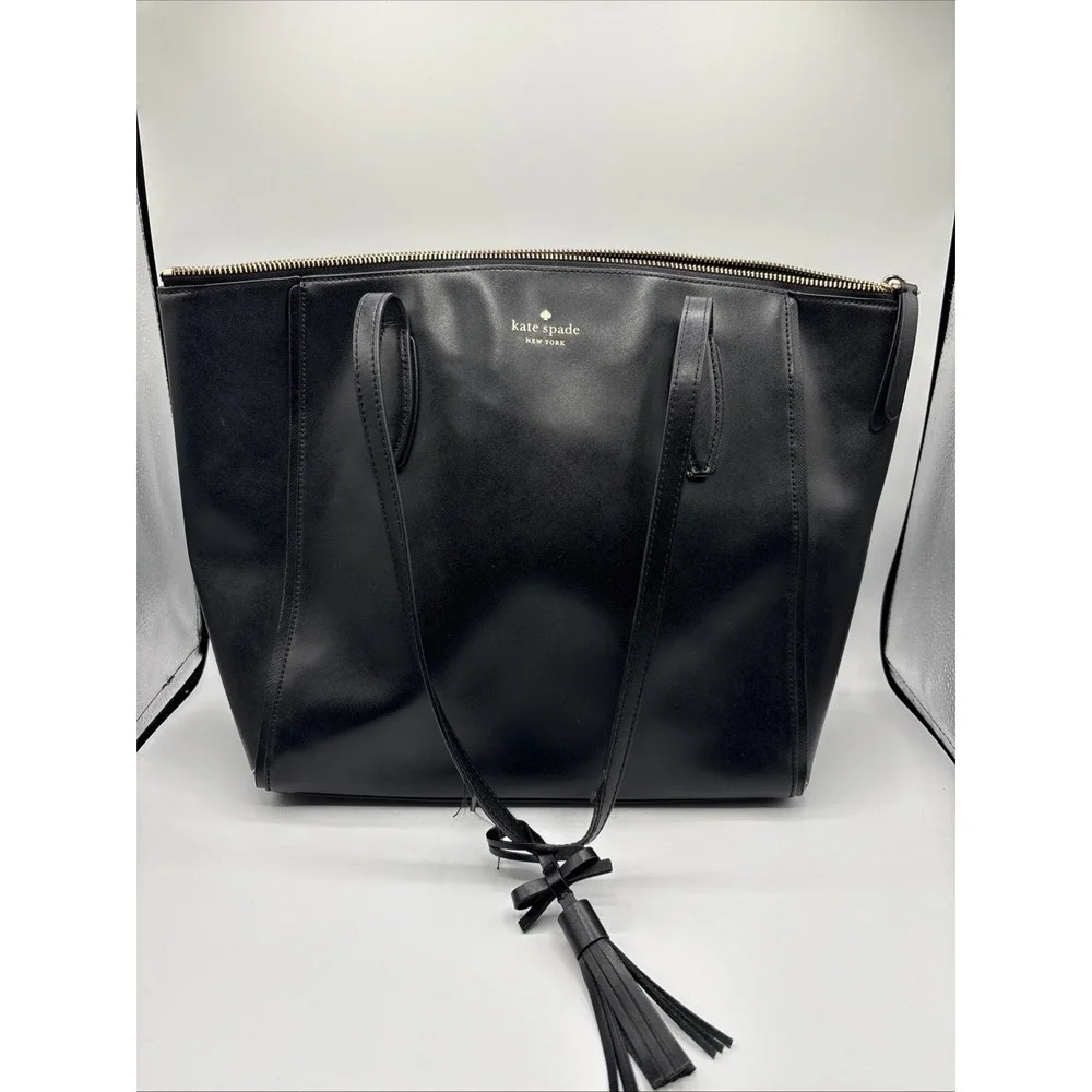 Kate Spade Smooth Leather Kali Large Black Shoulder Bag Tote Zipper Closure